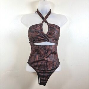 Princess Polly So Wild Bodysuit Brown Snakeskin Wrap Bodice Summer Festival Rock
